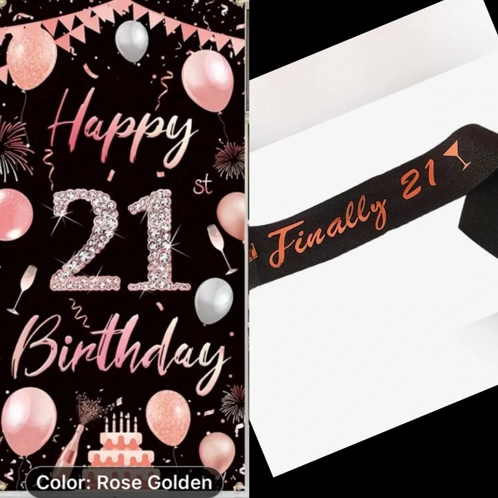 Happy 21st Birthday! SASH and BANNER, 70” x 35”